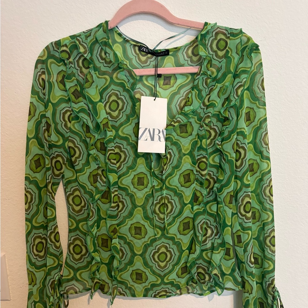 Zara Green Patterned Women's Top